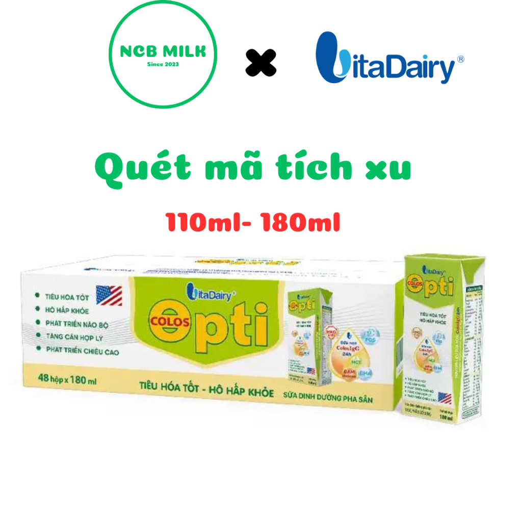 Sữa Bột Pha Sẵn Colos Opti VitaDairy 180ml,110ml - Thùng 48 hộp