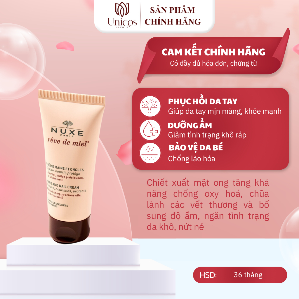 Kem Dưỡng Da Tay Nuxe Reve De Miel Hand, Nail Cream Chống Lão Hóa - Dưỡng Da Phục Hồi Da Tay - Kem Dưỡng Da Tay Cấp Ẩm