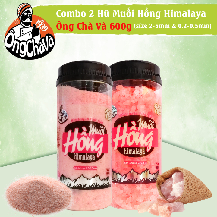 Combo 2 Hũ Muối Hồng Himalaya Ông Chà Và 600g - Hũ Muối Hồng Himalaya (2 - 5mm) & Hũ Muối Hồng Himalaya (0.2 - 0.5mm)