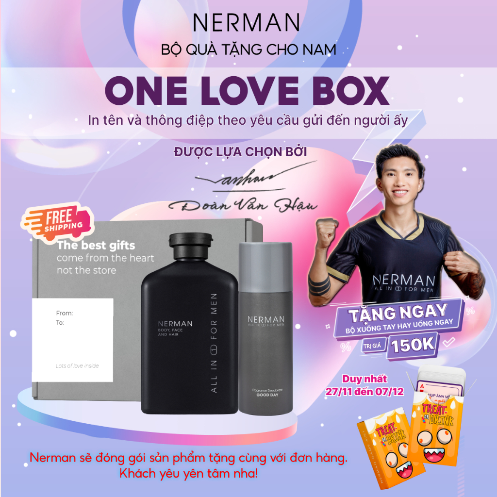 Bộ quà tặng nam giới-DATING BOX Nerman -Sữa tắm gội hương nước hoa 350ml&Gel vệ sinh nam 100ml