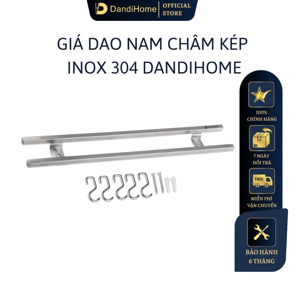 Giá nam châm kép dắt dao, treo đồ inox 304 DandiHome