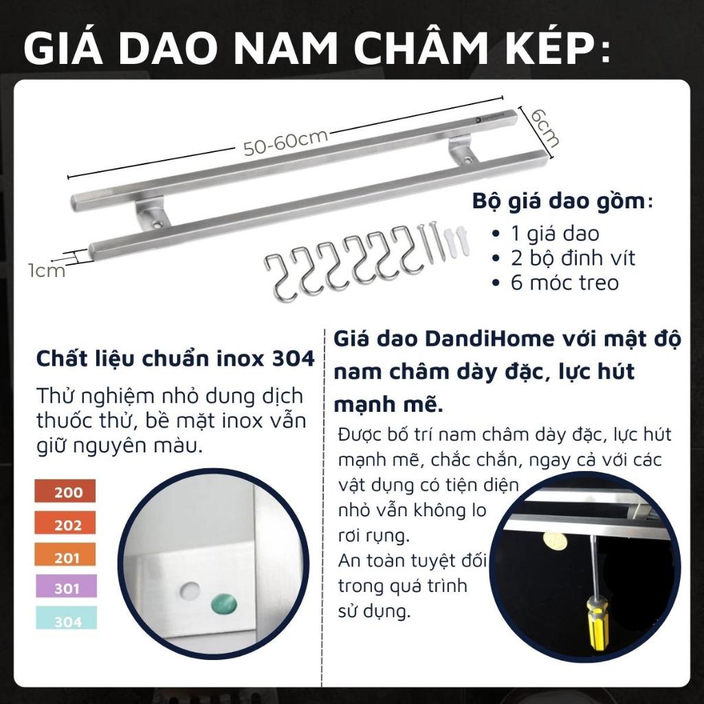 Giá nam châm kép dắt dao, treo đồ inox 304 DandiHome