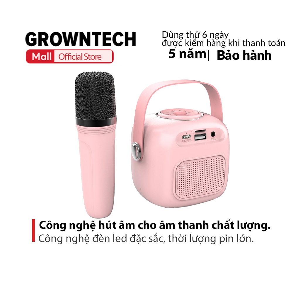Loa karaoke mini bluetooth cầm tay KMS 190 GrownTech hỗ trợ cổng aux blutooth led chuẩn hãng công suất lớn