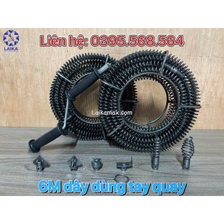 Dây thông tắc cống dùng tay quay dài 6m + 6 đầu thông + tay quay