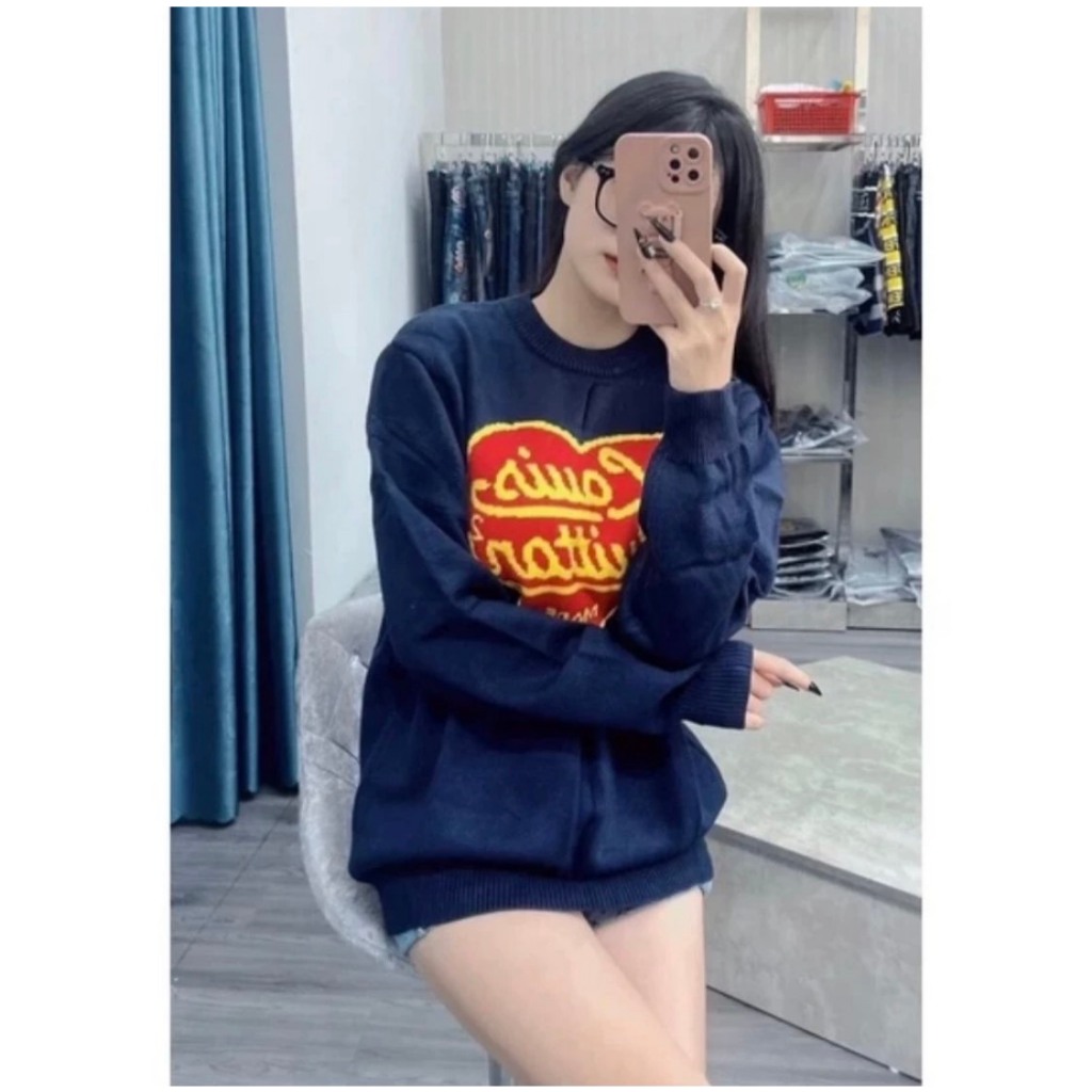 Áo Len Nam Nữ Lv Thêu Trái Tim Chất Len Không Xù Bản Đặc Biệt Hottrend 2023 - Áo Len Lv Trái Tim Hottrend 2023