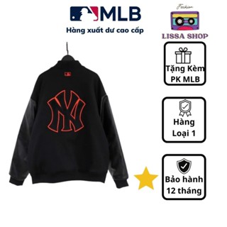 Áo Khoác Bomber MLB NY Phối Tay Da Cực Hottrend 2023 - Bomber NY Logo Thêu Phong Cách Hàn Quốc