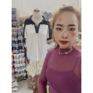 Áo thun cổ bẻ phối cổ đen cá tính