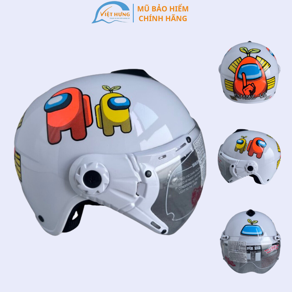 Nón Bảo Hiểm Trẻ Em Nửa Đầu Có Kính Dành Cho Bé Nặng Dưới 18kg - Bé Từ 2 Đến 5 Tuổi - V&S Helmet - Vs103ks Amongus trắng