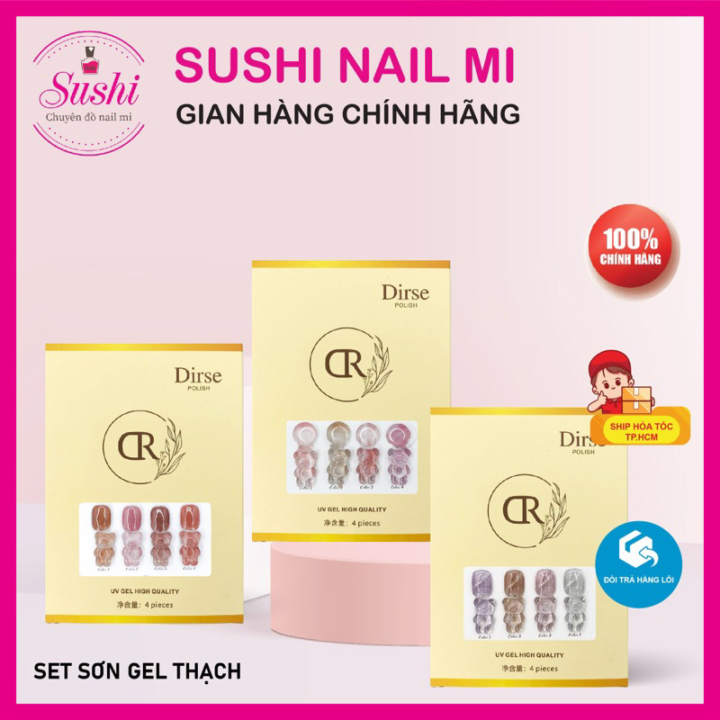 Set sơn gel mắt mèo, thạch, thạch nhủ Dirse 4 màu - chuẩn tone Hàn kèm bảng màu – Sushi nail mi