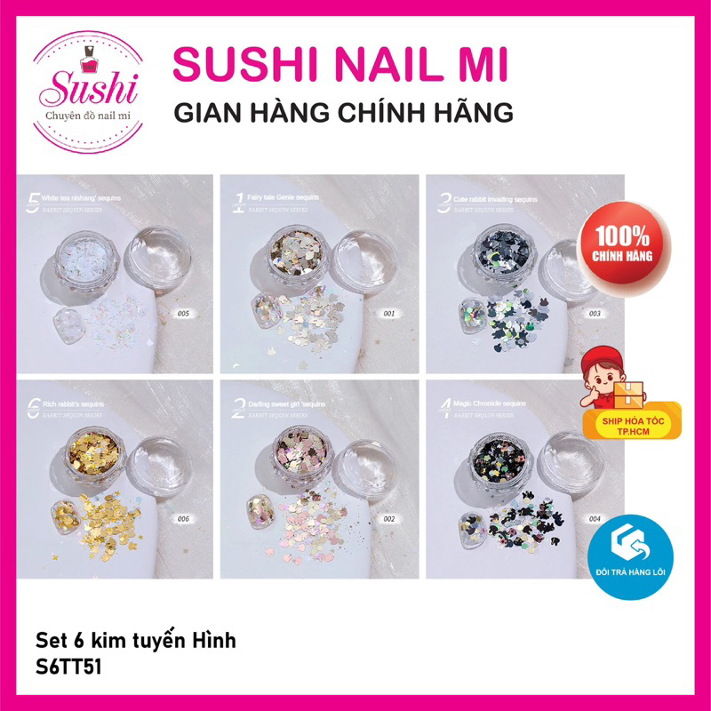 Set 6 hủ kim tuyến Hình chuyên dùng trang trí móng  - Sushi nail mi