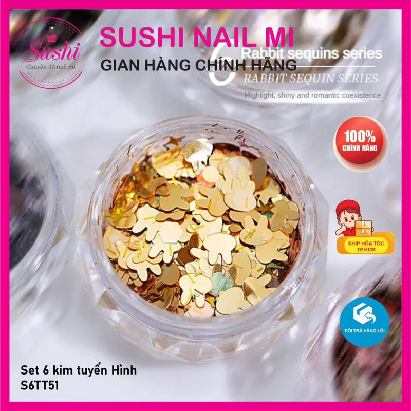 Set 6 hủ kim tuyến Hình chuyên dùng trang trí móng  - Sushi nail mi