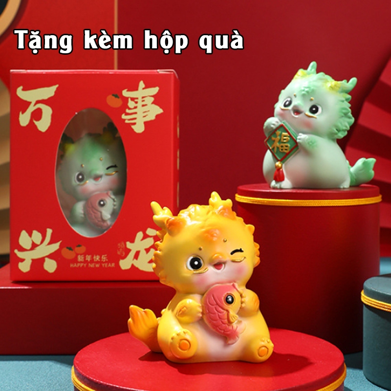 Rồng con năm mới, mô hình rồng đáng yêu trang trí tết, làm quà tặng, decor chất liệu đá thạch cao chắn chắn