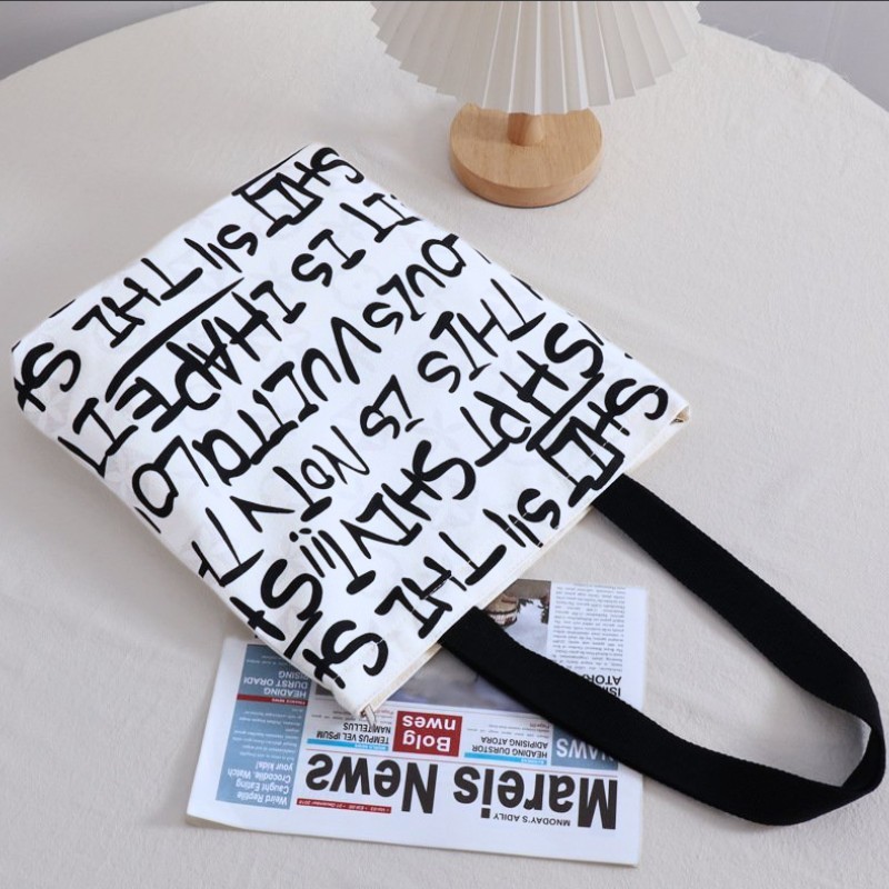 Túi tote vải canvas quai đen khổ A4 có khóa kéo miệng giá rẻ, túi đeo vai đi học đi chơi vừa laptop 14inch