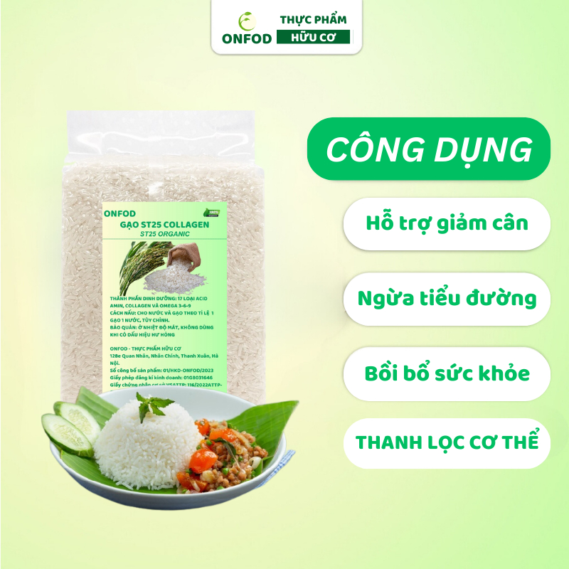 Gạo ST25 Collagen hữu cơ ONFOD ăn kiêng giảm cân chống lão hóa cho người tiểu đường, gạo lứt đen eat clean