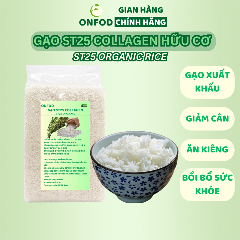 Gạo ST25 Collagen hữu cơ ONFOD ăn kiêng giảm cân chống lão hóa cho người tiểu đường, gạo lứt đen eat clean