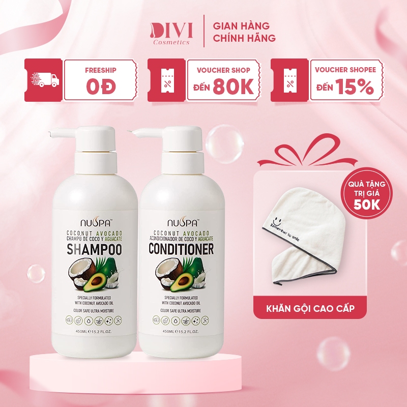 Dầu gội xả NUSPA Coconut Avocado chiết xuất bơ dừa, Dưỡng Ẩm