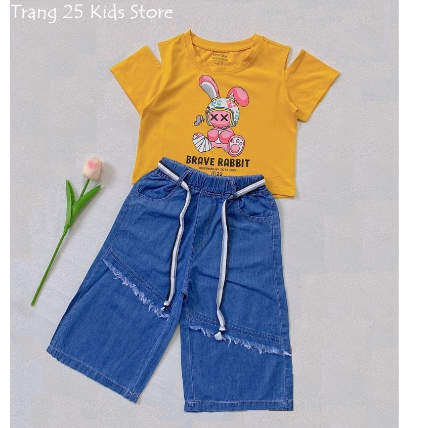 Bộ Áo Thun Quần Jean ống rộng bé gái , Áo Croptop Quần Jean Co Giãn , Trang 25 Kids - As19