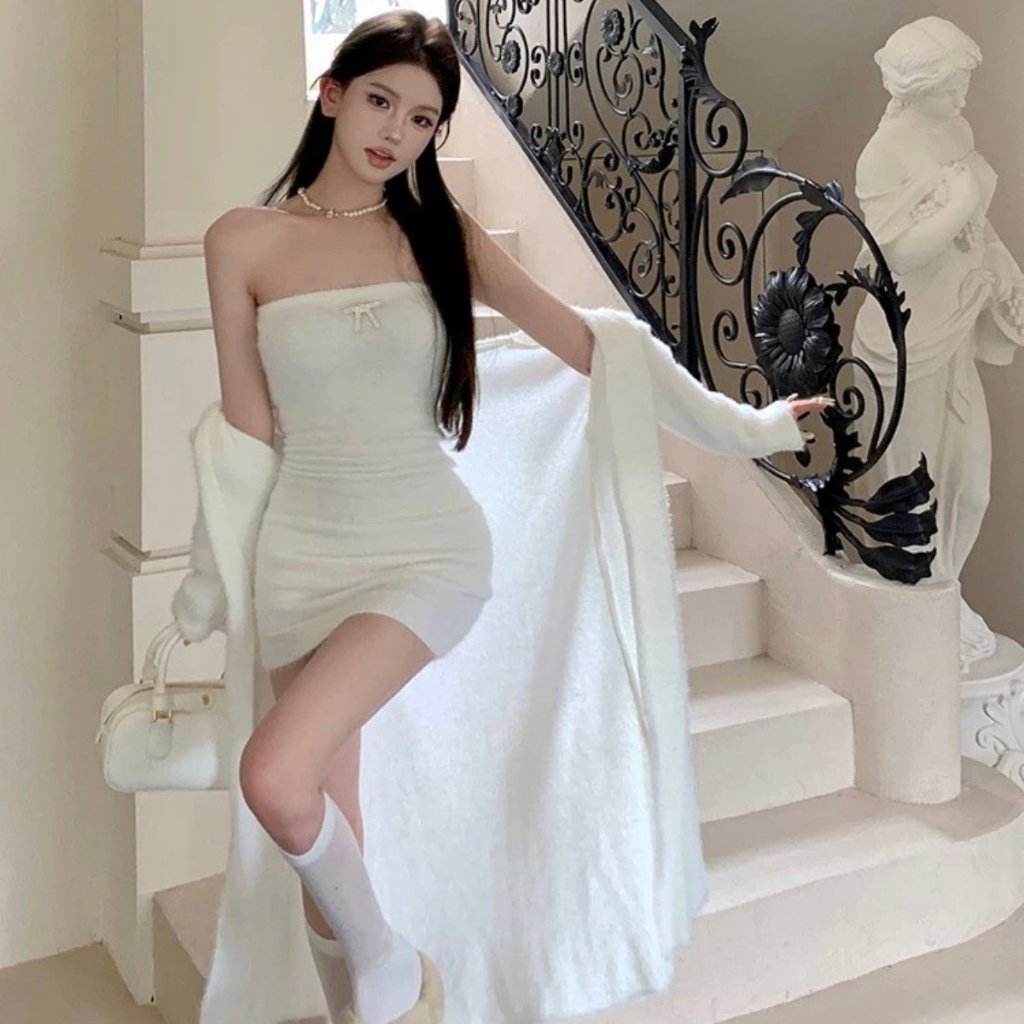 Đầm Lông Ôm Body SANJOLI Kiểu Nơ Cài Xinh Xắn VDNEW0001