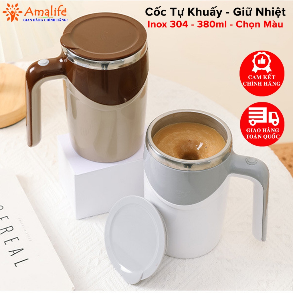 Cốc Tự Khuấy Tự Động 380ml Giữ Nhiệt Cốc Pha Cà Phê Sữa Hoa Quả Cốc Khuấy Điện Bằng Thép Không Gỉ Chính Hãng Amalife