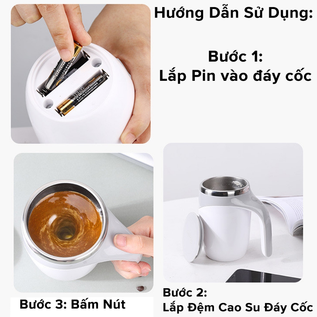 Cốc Tự Khuấy Tự Động 380ml Giữ Nhiệt Cốc Pha Cà Phê Sữa Hoa Quả Cốc Khuấy Điện Bằng Thép Không Gỉ Chính Hãng Amalife