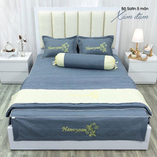 Bộ Ga Phủ + 2 Vỏ Gối Đầu Cotton Satin Thêu Hoa Trần Bông Dày Dặn Đủ Size 1m6/1m8/2m2