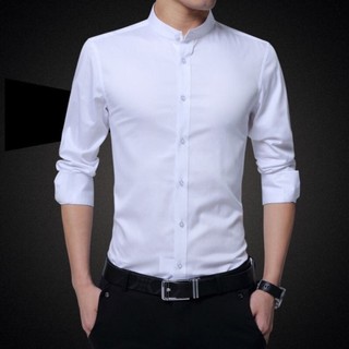 Bộ sưu tập áo sơ mi cổ trụ nam thời trang phong cách Hàn Quốc vải cotton lụa chống nhăn
