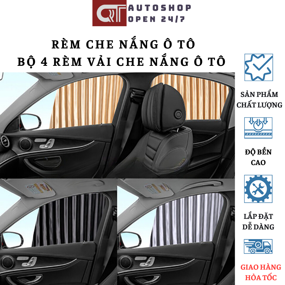 Rèm Che Nắng Ô Tô Bộ 4 Rèm Vải Cao Cấp Gắn Nam Châm Thông Minh Tiện Lợi QT Auto247