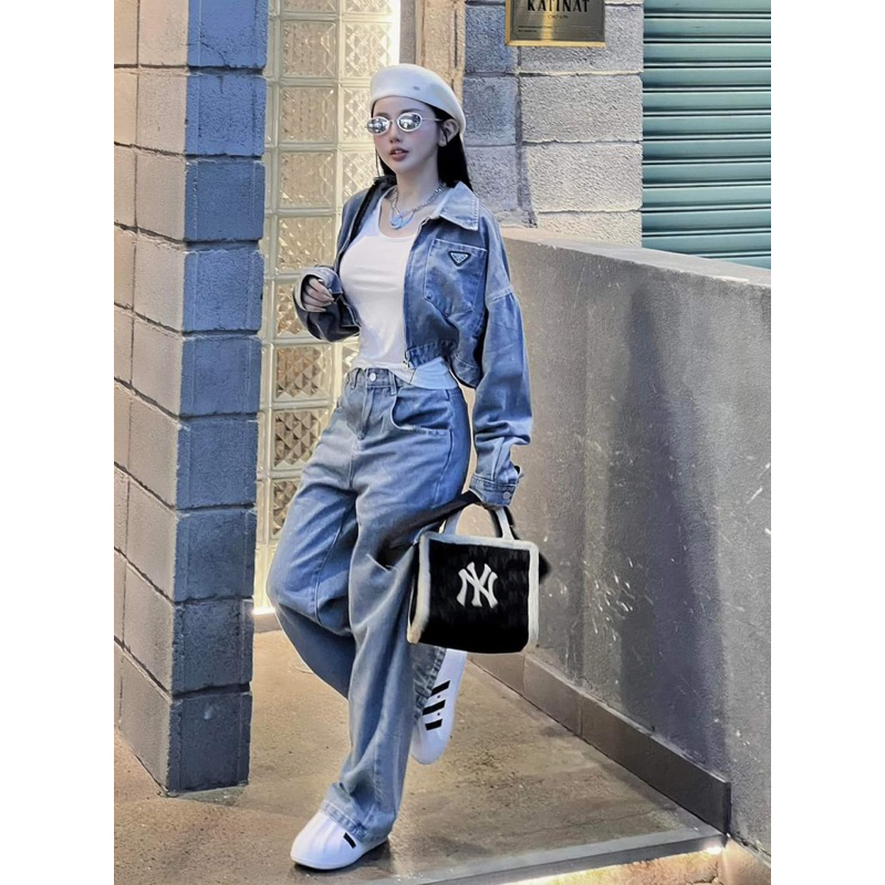 Túi tote mlb ny viền lông cừu siêu hot mới nhất xịn sò 23cm