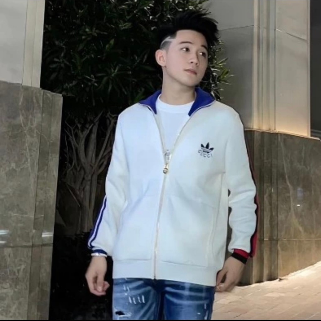 Áo Khoác Bomber Adidas Phối Gucci Logo Thêu Cực Đẹp - Áo Khoác Thể Thao Nam Nữ Adidas Phối Gucci Phong Cách Boy Phố