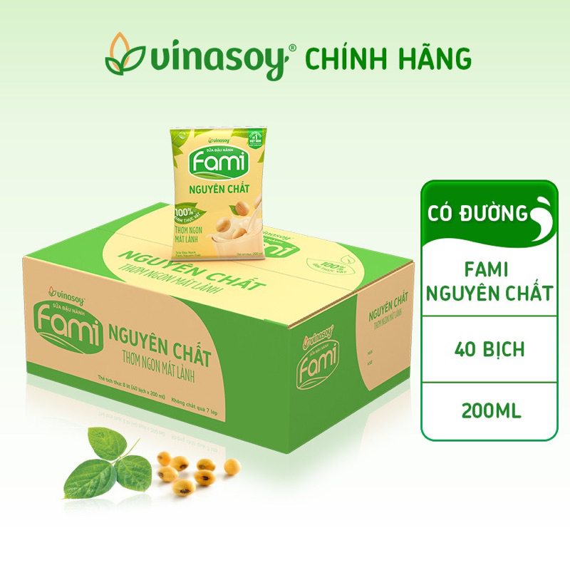 [ hỏa tốc] thùng 40 bịch sữa đậu nành Fami nguyên chất 200ml