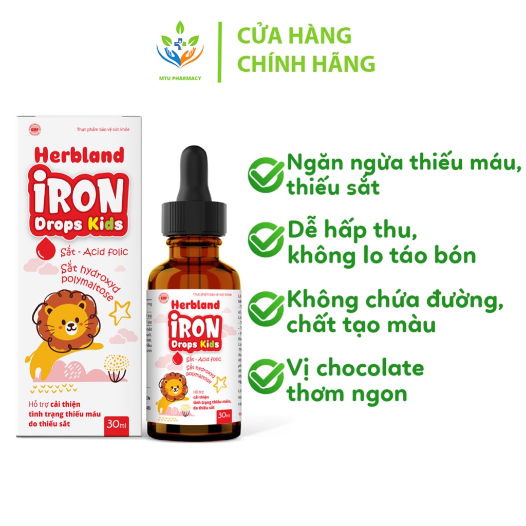 Sắt hữu cơ Herbland Iron Drops Kids dạng nhỏ giọt giúp trẻ bổ sung sắt phòng ngừa cải thiện thiếu máu - Lọ 30ml
