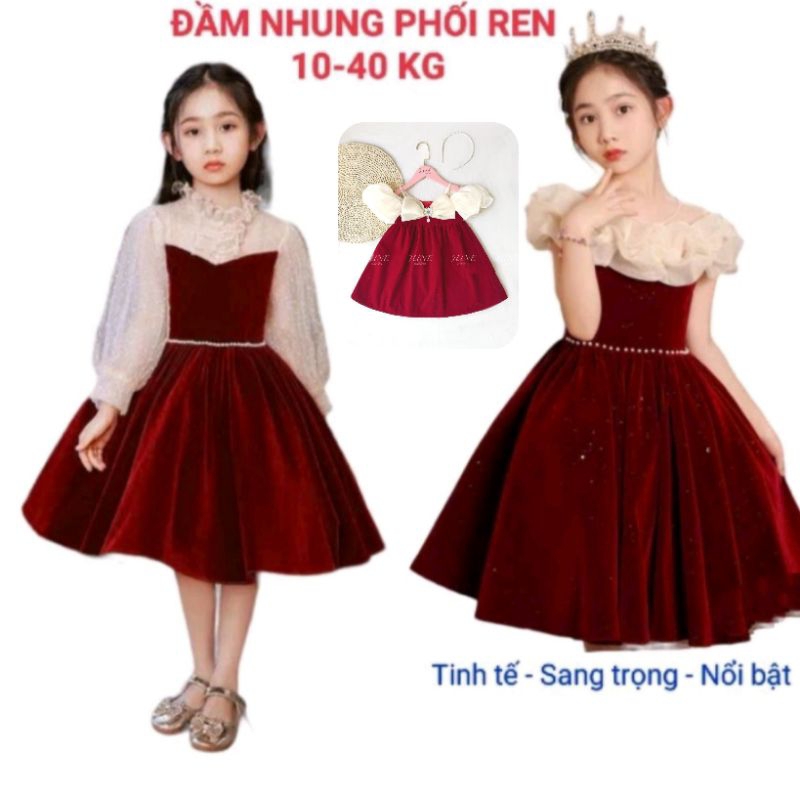 Đầm váy nhung noel đỏ cao cấp haivanco cho bé gái từ 10 đến 40 kg mềm mại và thoáng mát đi tiệc đi chơi đều đẹp