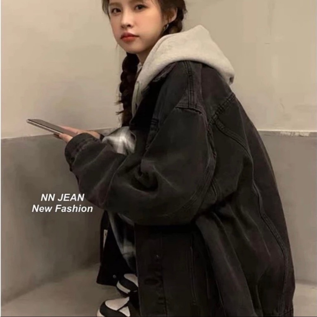 Áo Khoác Jean Bò Phối Nỉ Hottrend 2023 - Áo Khoác Jean Nam Nữ Phôi Nỉ In Chữ  Phong Cách Boy Phố Hottrend 2023