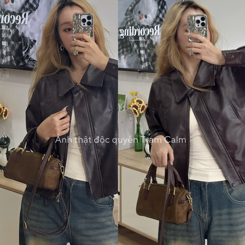 Túi xách phong cách cổ điển vintage da lộn -tramcalm