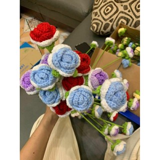 Hoa hồng len hanmade lẻ 1 cành( Ảnh thật shop chụp ở cuối)