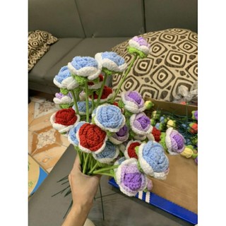 Hoa hồng len hanmade lẻ 1 cành( Ảnh thật shop chụp ở cuối)