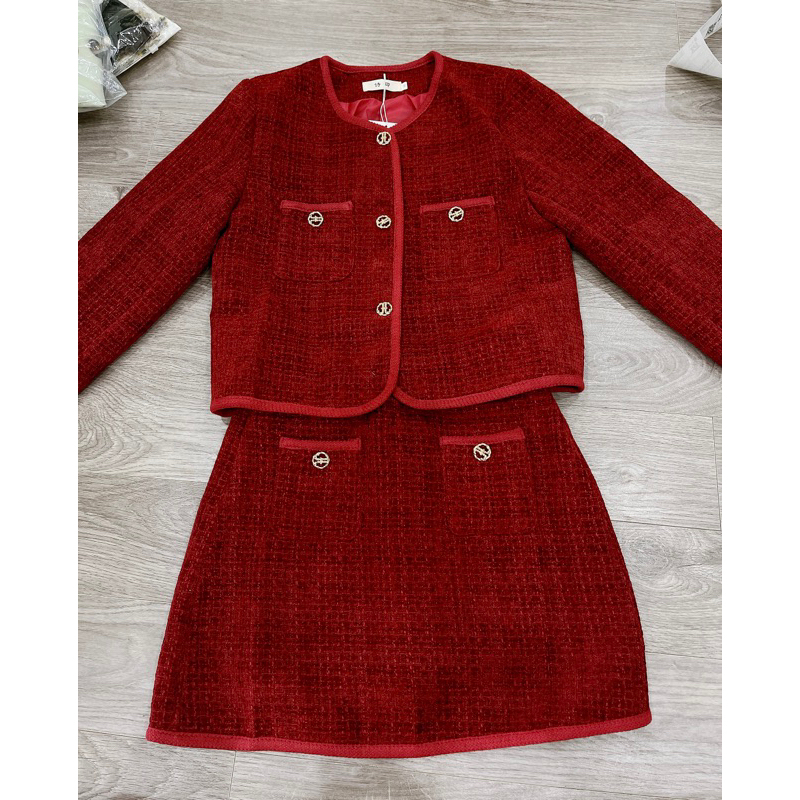 (SẴN) Set Dạ Tweed Áo Khoác Lửng Kèm Chân Váy Chữ A Hai Màu Siêu Xinh Phong Cách Hàn Quốc Kèm Ảnh Thật_Hàng Order