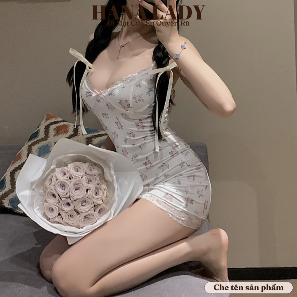 Váy Ngủ Body Sexy - Đầm Ngủ Thun 2 Dây Phối Ren Họa Tiết Hoa Nhí VN554 | BigBuy360 - bigbuy360.vn