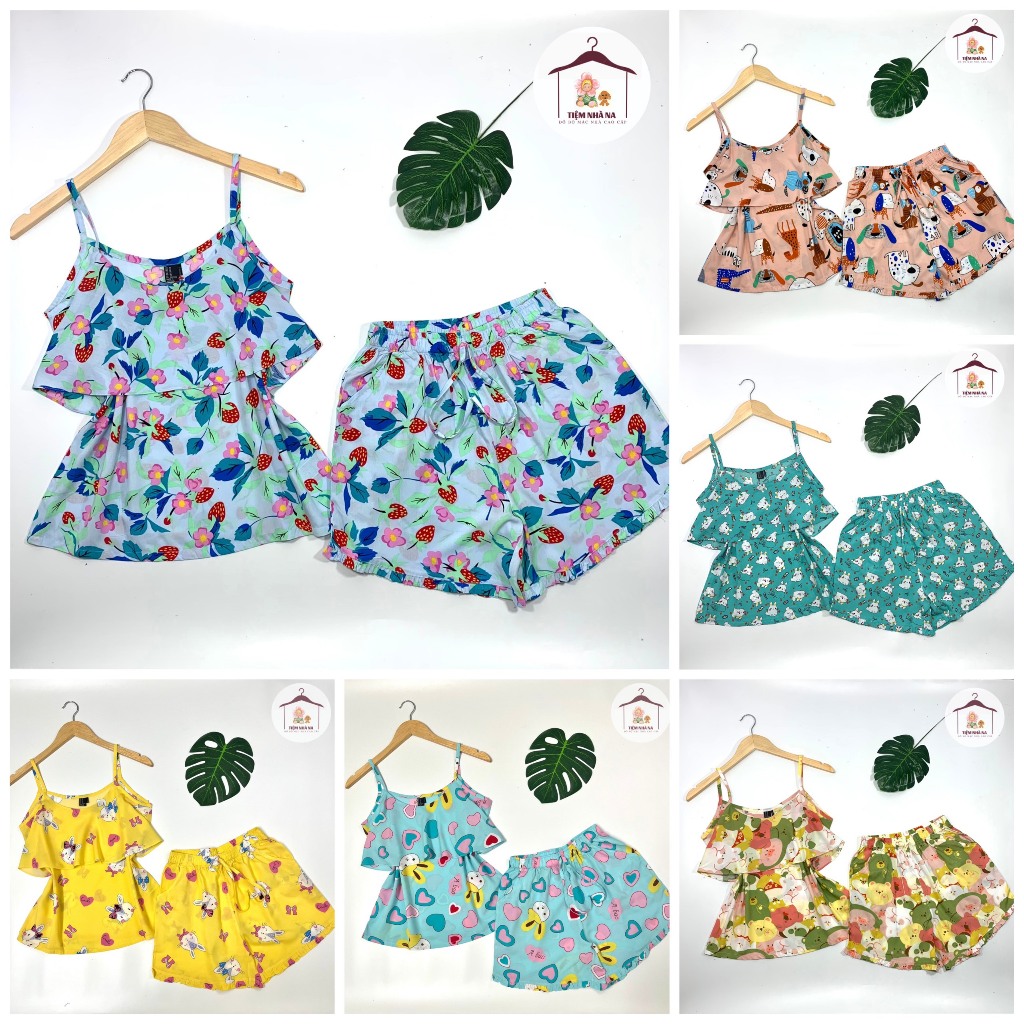 Đồ bộ tole nữ đùi 2 dây (có bèo ngực), bộ lanh mặc nhà F21 VNXK (40-70kg) - Tiệm nhà Na