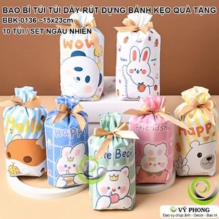SET 10 BAO BÌ TÚI NHỰA DÂY RÚT BUỘC MIỆNG HOẠT HÌNH XUÂN NĂM MỚI NOEL ĐỰNG BÁNH KẸO LÀM QUÀ TẶNG CÁC DỊP LỄ TẾT BBK-0136