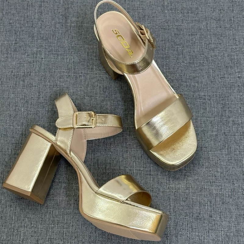 ORDER 🍂 Giày quai ngang nhũ vàng gót trụ 10cm 35-41 xuất Âu