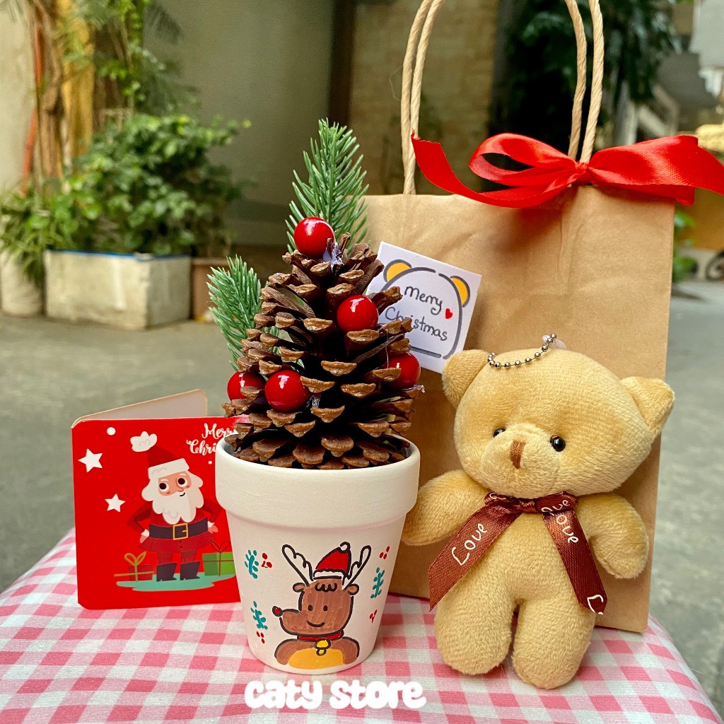 Cây thông Noel mini từ trái thông thật, quả thông trang trí, set quà tặng Giáng sinh, set quà tặng người yêu