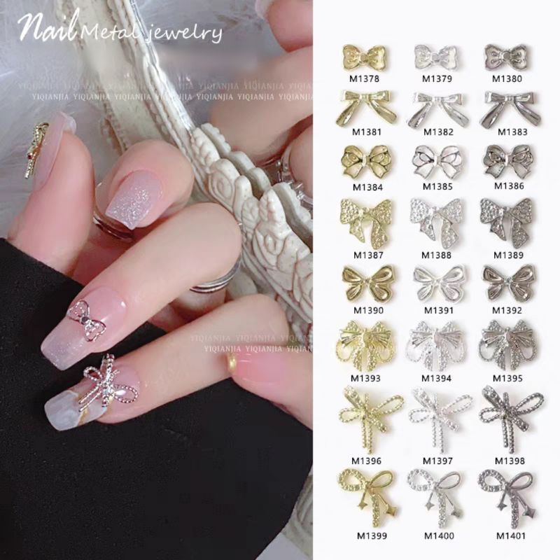 Tổng hợp charm nơ bạc,nơ vàng gắn trang trí móng tay mã mới chọn lẻ