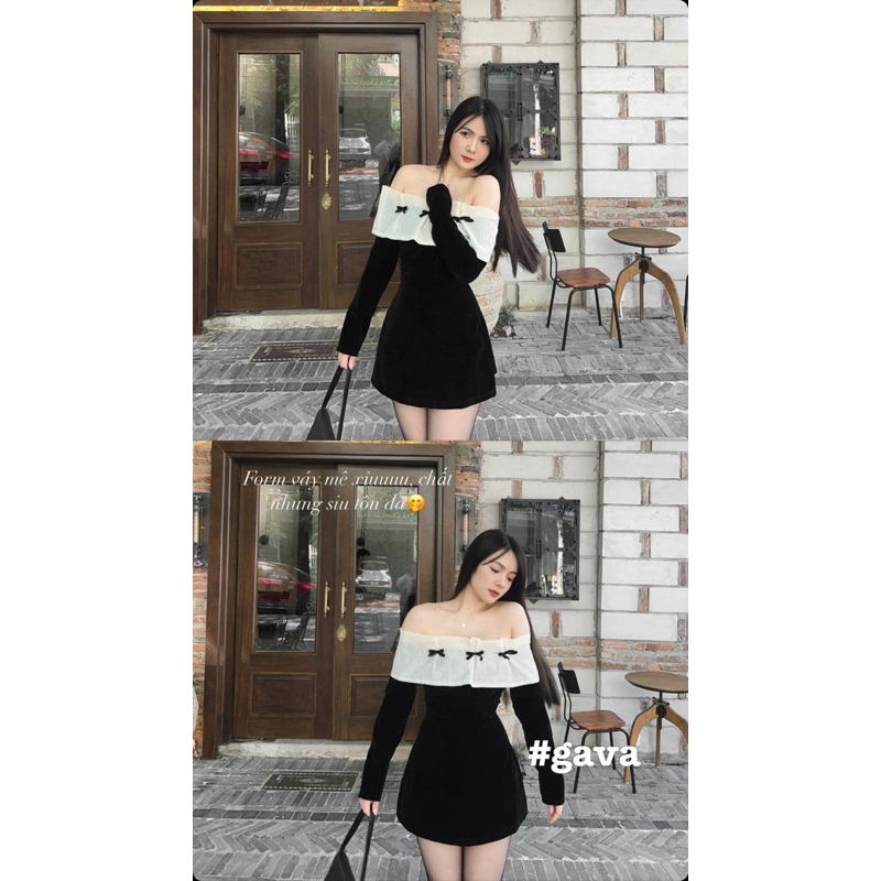 Váy trễ vai voan be đính nơ