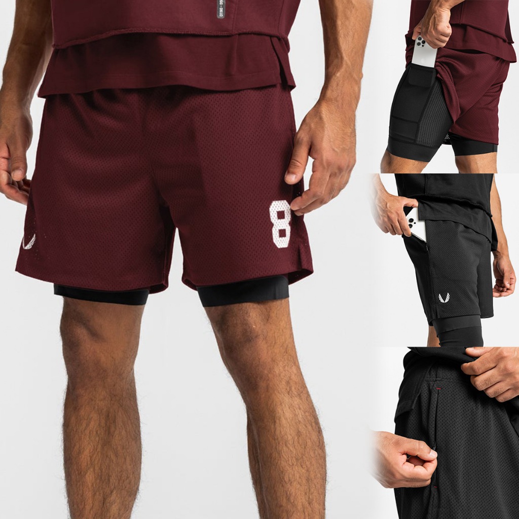 Quần short gym nam 2 lớp ASRV08-DK65 thấm hút mồ hôi, mang lại cảm giác thoải mái khi tập