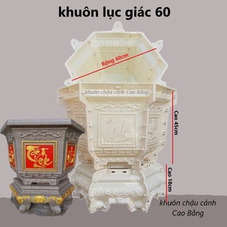 Khuôn đúc chậu lục giác 60 và chân đôn đầy đủ hoa văn Song Mã Thuyền Sen và Phúc lộc Thọ