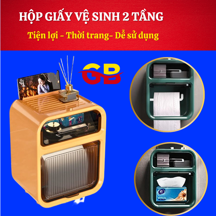 Hộp Đựng Giấy Vệ Sinh 2 Tầng Chống Nước Cao Cấp -Kệ Đựng Giấy Hộp Giấy Vệ Sinh Có Gía Để Điện Thoại