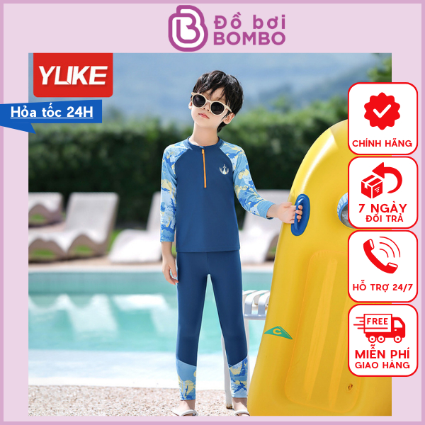Đồ bơi bé trai tay dài size Đại đến 45kg quần dài chất vải không bai nhão, hiệu quả chống nắng, chống UV YUKE YY2372
