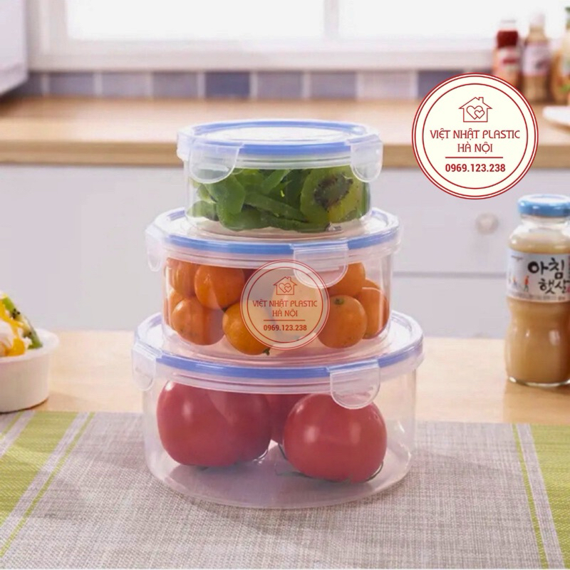 Hộp đựng thực phẩm GLCC dáng tròn nắp cài chắc chắn - Hộp đựng thức ăn để tủ lạnh combo 3 size