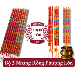 Bộ 3 nhang rồng phụng c35 6 tấc phú quý bình an, hương rồng dập nổi dài 60cm